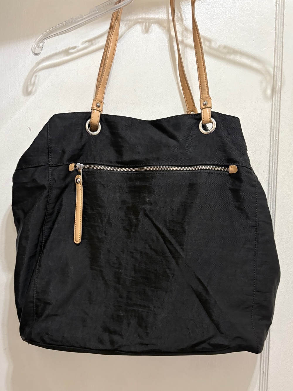 Banana Republic Black Nylon Tote Leather Straps Large Work Travel Bag Clean